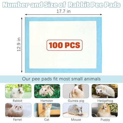 kathson 100PCS Rabbit Pee Pads 18"× 13" Disposable Cage Liners Super Absorbent Black Carbon Odor-Control Bunny Training Pad with Quick-Dry Surface for Bunny Guinea Pig Kitten Hedgehog Small Animals - size: Blue,100Pcs