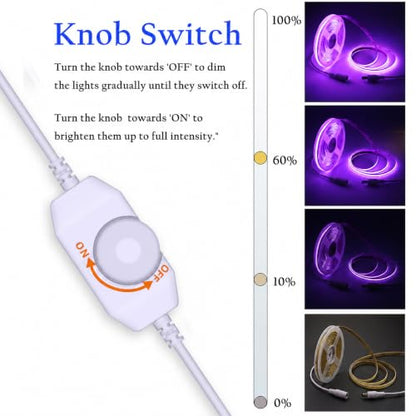 LED Strip Lights 24V COB Purple Dimmable LED Lighting16.4ft (Kit) | Super Bright, Dotless High Density 7.2W/m, 8mm Width Cuttable Flexible, Home DIY Commercial Decoration - color: Purple (Kit)