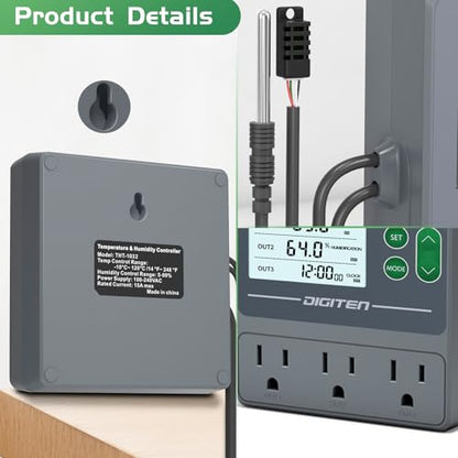 Dual Probe Temperature & Humidity Controller, Independent Sensors for Precise Temperature and Humidity Control, Compatible with Humidifiers, Dehumidifiers, Heating & Cooling Systems