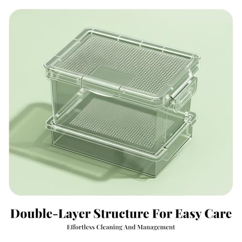 Reptile Feeding Box, Clear Ventilation Container for Mealworms and Crickets, 5.31 x 3.54 x 3.94 in