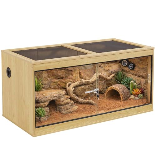 unipaws 110 Gallon Reptile Tank for Lizards, Bearded Dragon Enclosure Cage | Large Stackable Cage, Glass Sliding Doors, Lockable, Cable Port, Nature Terrarium - color: Nature, size: 110 Gallon Tank