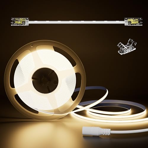 PAUTIX 5mm COB LED Strip Light 16.4ft/5m 3000K Warm White 504 LEDs/m,DC24V Flexible LED Tape for Cabinet Home DIY Lighting Projects(Power Supply&Controller Not Included) - size: 3000K/16.4ft(5mm width)