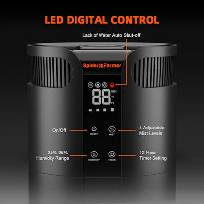 Spider Farmer 16L/4.2Gal Humidifier 1400ML/H Output for Grow Tent 2000 Sq.ft Large Room Plant Multi Extendable Hoses Splicing and Humidity Sensor Probe Cool Mist Quiet for Bedroom Greenhouse Indoor