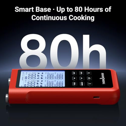 ThermoMaven 3000FT Smart Wireless Meat Thermometer, Sub-1G Long Range, 6 Sensors NIST Certified Accuracy, 2 Thin Probes, Standalone Base with Large LCD for Grill, Smoker, Oven, BBQ - color: Red