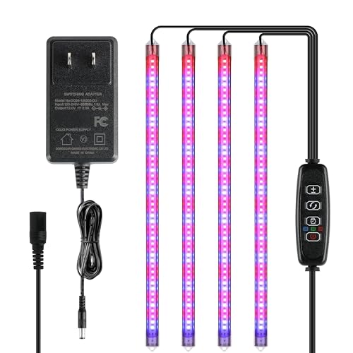 iPower LED Plant Growing lamp, Full Spectrum Grow Light Strips for Indoor Plants with 3/9/12H Timer & 10 Dimmable Levels, 48 LEDs Per Tube x 4 - color: Red&Blue, size: 4 Tubes, style: Grow Light Strips