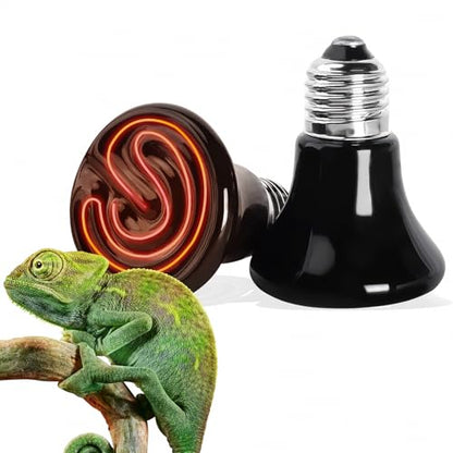 100W Mini Reptile Heat Lamp Bulb E26 Base Non-Light Emitting Infrared Ceramic Heat Emitter for Terrariums Turtles, Lizards, Snakes, and Small Pets 2-Pack