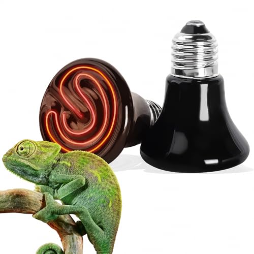 100W Mini Reptile Heat Lamp Bulb E26 Base Non-Light Emitting Infrared Ceramic Heat Emitter for Terrariums Turtles, Lizards, Snakes, and Small Pets 2-Pack