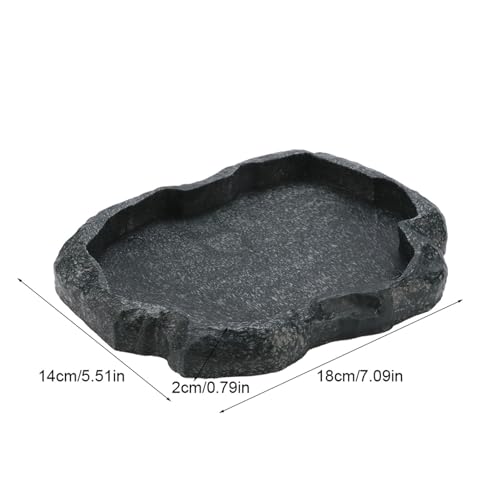 Tortoise Water Bowl - Reptile Water Food Dish Medium - Shallow Rock Reptile Feeder - Pet Aquarium Ornament Terrarium Dish Plate for Feeding Water Tortoise Lizard, 7.1 * 5.5 * 0.8in