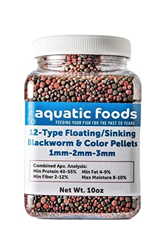 12-Type Float/Sink Blackworm&Intense Color 1,2,3mm Pellets...10oz Sm Jar | Floating & Sinking, Blackworm & Intense Coloring, 1mm, 2mm, 3mm, For Discus, Cichlids, All Tropicals, Koi and Pond Fish - size: 10 Ounce (Pack of 1)