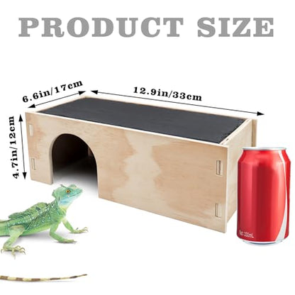 2-in-1 Bearded Dragon Basking Platform with Hideout, Slate Rocks for Reptiles with Base, Leopard Gecko Hides and Caves, Reptile Tank Accessories for Bearded Dragons, Geckos, Ball Pythons, Tortoise