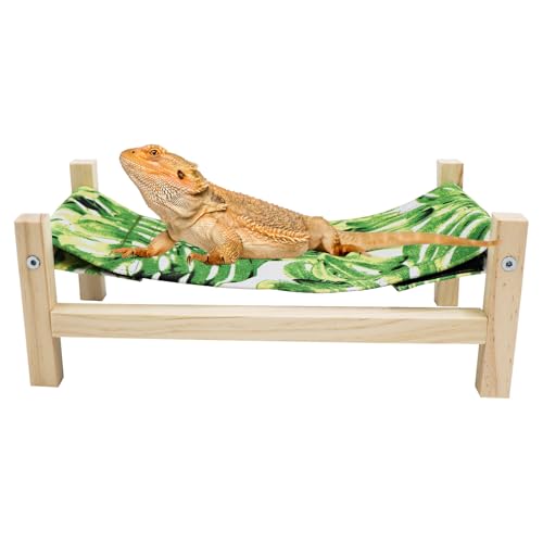 Bearded Dragon Bed, Wooden Reptile Sleeping Hammock, Bearded Dragon Tank Accessories, Habitat Accessories for Leopard Gecko Snake Lizard or Other Small Animal (Green 1, Large) - color: Green 1, size: Large