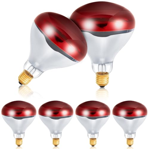 Treela 6 Pcs 110V 175W Red Infrared Bulbs Medium E26 Base, Red Heat Lamp Flood Light Bulbs Heat Light for Bathroom Chickens Brooder Pets