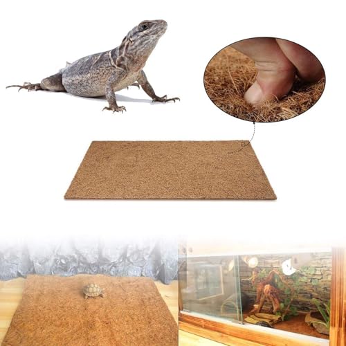 PINVNBY 4 Pieces Reptile Carpet,Bearded Dragon Natural Coconut Fiber Mat,Lizard Terrarium Liner Pads,Tortoises Bedding Supplies for Gecko Snake Chameleons(4 Sheets / 19.7x11.8x0.4inches)