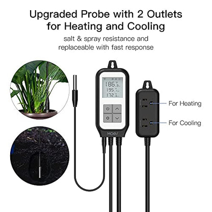 MOES Smart WiFi Cooling Heating Thermostat Outlet, Tuya Digital Temperature Controller Sensor Plug for Reptile Fermenter Brewing Breeding Heat Mat, Smart Life Remote Control, -22-221℉,10A 1250W