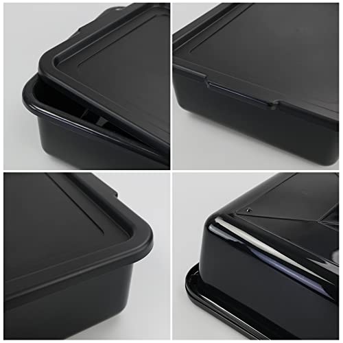 Pack of 3 Food Service Bus/Utility Tote Box with Lid, Plastic Restaurant Dish Tub, 13 L, Black