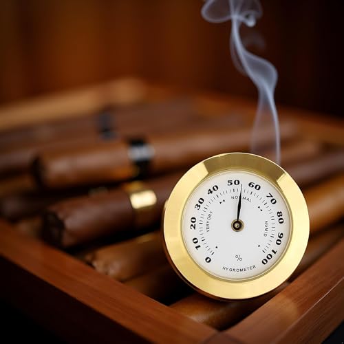 Gold Upgraded Hygrometer Humidity Meter Mini 38mm Round Glass Analog Hygrometer Suitable for Humidors Guitar Violin Thermometer for with Probe