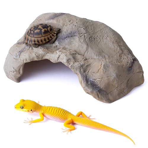 Hide Resin Cave Shelter for Ball Python, Lizard, Leopard Gecko, Bearded Dragon, Terrarium Habitat Decoration (Faux Mud Color, Medium) - color: Faux Mud Color, size: Medium