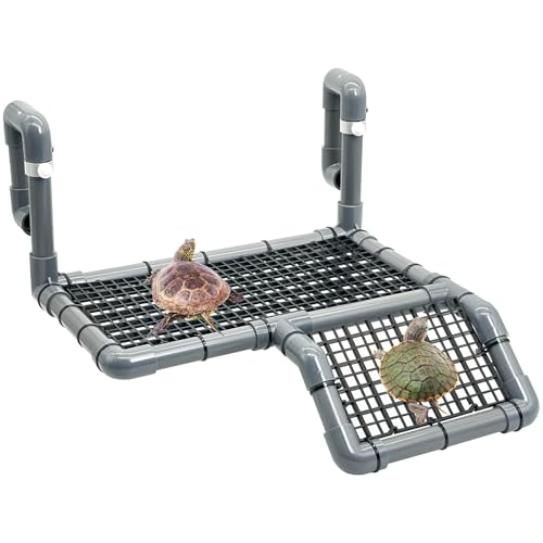 Fhiny Hanging Turtle Basking Platform, Plastic Turtle Dock Basking Area with Climbing Ramp Height Adjustable Tortoise Floating Dock Tortoise Tank Accessories Decor for Lizard Gecko Hermit Crab - style: Basking Platform B