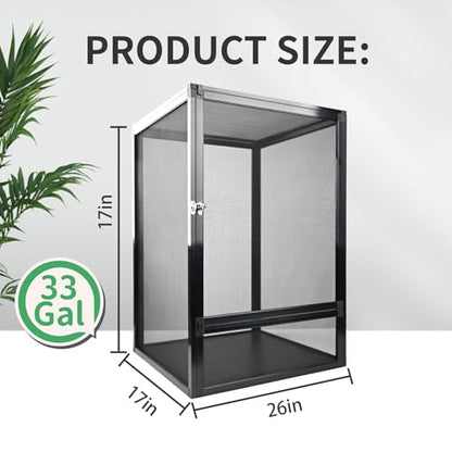 33 Gallon Reptile Enclosure 26"x17"x17" Mesh Chameleon Cage,Superior Ventilation Vertical Screen Tank for Chameleon,Crested Geckos,Leopard Geckos,Bearded Dragon,Lizards,Spider,Butterfly - size: 26x17x17inch