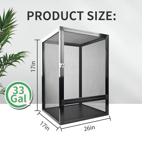 33 Gallon Reptile Enclosure 26"x17"x17" Mesh Chameleon Cage,Superior Ventilation Vertical Screen Tank for Chameleon,Crested Geckos,Leopard Geckos,Bearded Dragon,Lizards,Spider,Butterfly - size: 26x17x17inch