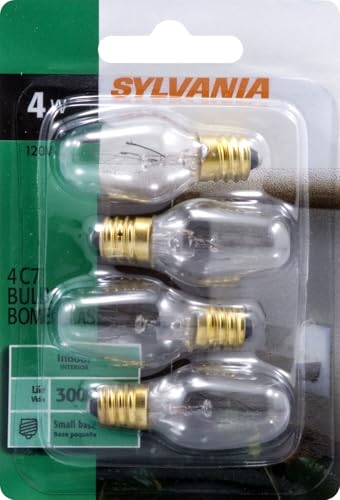 Sylvania 4 Watt Night Light Bulbs 4 Pack - Incandescent C7 E12 Candelabra Base Night Light Bulb, Dimmable Small Mini Bulbs for Nightlights, 4W 120V Clear Warm White - color: Clear Finish