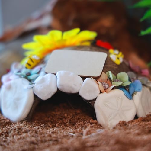 Reptile Hideouts, Handmade Handmade Reptile Home, Hide Cave for Crested Gecko, Leopard Gecko, Lizard, Snake, Crabs Hide Cave, Personalized Terrarium & Vivarium Décor（Flower） - style: Flower
