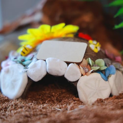 Reptile Hideouts, Handmade Handmade Reptile Home, Hide Cave for Crested Gecko, Leopard Gecko, Lizard, Snake, Crabs Hide Cave, Personalized Terrarium & Vivarium Décor（Flower） - style: Flower