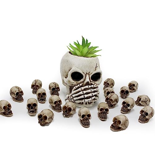 Eforcase 20PCS Miniature Skulls Heads Halloween Figurines Skeleton Skull Statues Ornament Halloween Prank Props Halloween Trick Toy Favors Crafts, Decoration for Desktop, Halloween and Easter