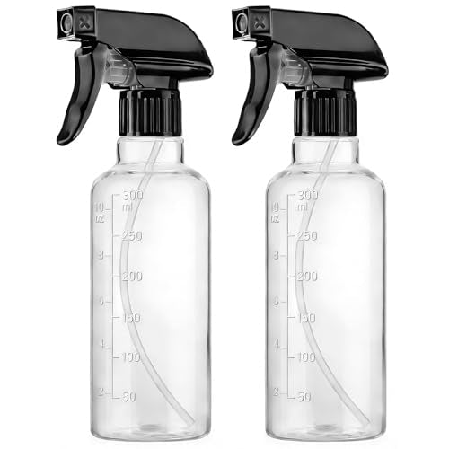 Plastic Spray Bottles (2 Pack 10 oz), Leakproof Adjustable Fine Mist & Jet Stream Nozzle, Premium BPA-Free Plastic Multi-Purpose for Hair, Plants, Cleaning (2 PACK CLEAR) - color: 2 PACK CLEAR
