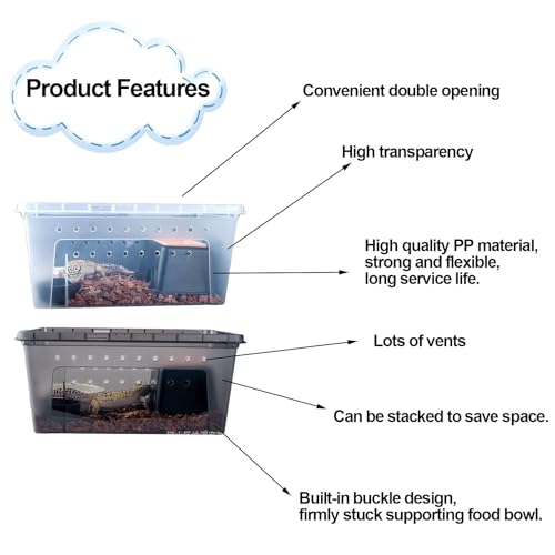 kathson Reptile Snake Feeding Box Breeding Hatching Container Lizard Tarantula Habitat Portable Transparent Plastic Mini Pet Houses for Spider Scorpion Gecko (White)