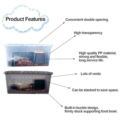 kathson Reptile Snake Feeding Box Breeding Hatching Container Lizard Tarantula Habitat Portable Transparent Plastic Mini Pet Houses for Spider Scorpion Gecko (White)