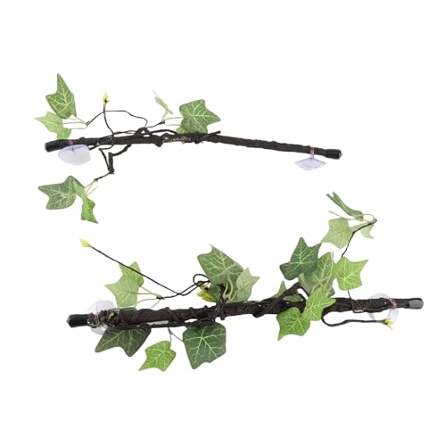 Reptile Corner Branch, 2 pcs Plastic Strong Durable Imitation Bendable Jungle Climbing Vine Suction Cup Design Flexible Terrarium Plant Decoration for Amphibian Lizard Snake Gecko Bearded Dragon Cage