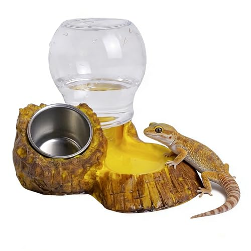 Reptile Food & Water Feeder, Escape Proof Feeding Bowl with Removable Stainless Steel Dish for Mealworms