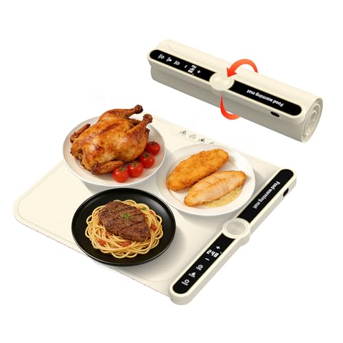 Small Warming Mat for Food 15"x15" - 9-Level Temp Control Silicone Heating Pad for Parties & Buffet,Countertop Electric Food Warmer Tray for Individual 18H Auto-Off Child Lock - size: Beige-S 15*15in