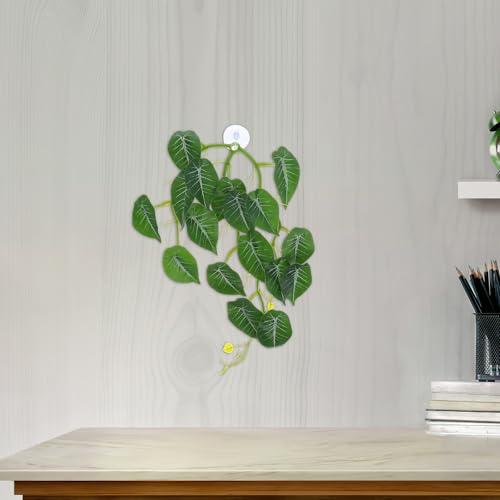 BESPORTBLE Reptile Terrarium Plants Fake Vines with Suction Cup Hanging Leaves Artificial Environment Decorations for Turtle and Lizard Tank