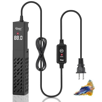 hygger Upgrade Ceramic Aquarium Heater, 100W Digital Fish Tank Heater with Automatic Power-Off and Over-Temperature Protection, Energy Saving Submersible Aquarium Heater for Freshwater and Saltwater - size: 100W