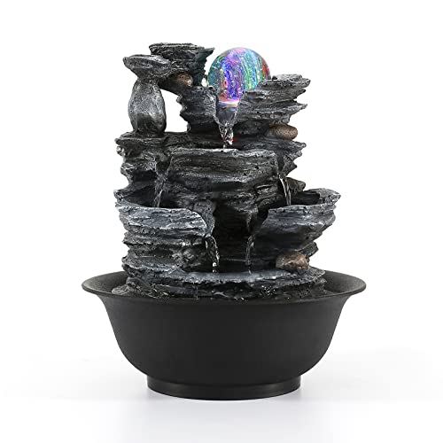 Dyna-Living Tabletop Water Fountain Indoor Waterfalls Fountains with Colored LED Light Decorative Feng Shui Tabletop Fountain with Automatic Pump Best Home Gifts for Friends or Family - color: Style 6