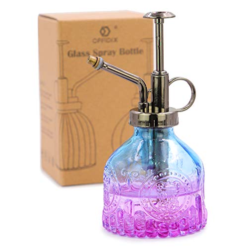OFFIDIX Glass Plant Mister Spray Bottle, Mini Vintage Spritzer, Indoor/Outdoor Watering Can with Bronze Plastic Top Pump - color: B-blue Purple Gradient