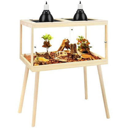 PROLEE Bearded Dragon Tank with Leg Stand 22 Gallons, Wooden Lizard Tank,Reptile Tank with Metal Mesh Roof Door, Acrylic Panel Snake Tank with Lock Design (Oak, 24"x16"x16") - color: Oak, size: 24"x16"x16"