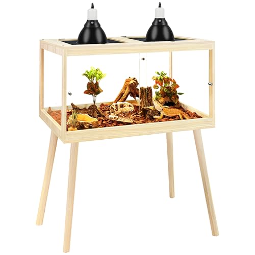 PROLEE Bearded Dragon Tank with Leg Stand 22 Gallons, Wooden Lizard Tank,Reptile Tank with Metal Mesh Roof Door, Acrylic Panel Snake Tank with Lock Design (Oak, 24"x16"x16") - color: Oak, size: 24"x16"x16"