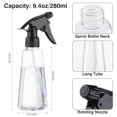 Spray Bottles 2 Pack 9.4 oz Plastic Refillable Water squirt bottle | Empty Spray Bottles Leak Proof Adjustable Fine Mist Spray Bottle for Plants, Cleaning, Hair, Pet