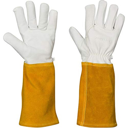 Suse's Kinder Animal Handling Gloves Leather Padding Dog,Cat Scratch,Bird Falcon Gloves Grabbing Reptile Squirrel Snake Bite - color: Yellow/White, size: X-Large (Pack of 2)