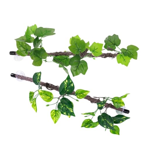 2pcs Artificial Flexible Jungle Vines with Suction Cups for Reptile Tank Decoration, Plastic Green Climbing Branches Providing Complex Structures for Lizards and Pets in Terrariums