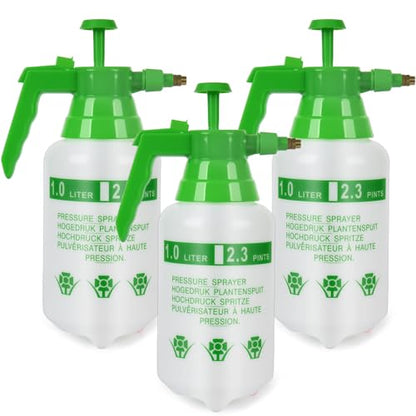 3 Pcs 1/4 Gallon Plastic Handheld Pump Sprayer – Garden Pressure Sprayer with Adjustable Nozzle for Plants, Cleaning, Household Tasks – Green - color: Green, size: 1/4 Gallon