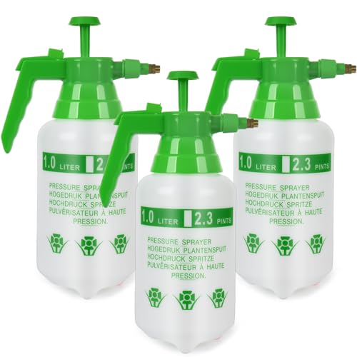 3 Pcs 1/4 Gallon Plastic Handheld Pump Sprayer – Garden Pressure Sprayer with Adjustable Nozzle for Plants, Cleaning, Household Tasks – Green - color: Green, size: 1/4 Gallon