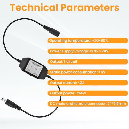 4 Pcs DC12V-24V LED Strip Lights Dimmer Switch, PWM Rotary Dimmer Controller, LED Tape Dimmer Controller for Strip Lights,LED Rope Light 3528 5050 5630 2835 (Black)