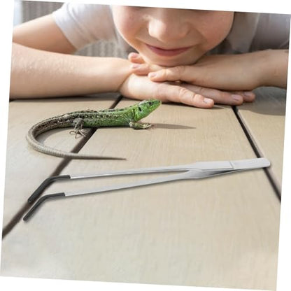 Veemoon 2Pcs Heavy Duty Stainless Steel Reptile Feeding Tweezers with Gentle Rubber Tips Curved Tongs for Safe and Easy Feeding of Snakes Lizards Other Reptiles Portable