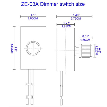 Zing Ear ZE-03A Inline Rotary Dimmer Switch for Table Lamp, Incandescent Lights 300W MAX Knob Switch Replacement Kit (Black) - size: Plastic shell