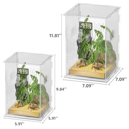 Reptile Terrariums, with Temperature Hygrometer, 7.1"x7.1"x11.8" Acrylic Reptiles Breeding Box Terrarium Cage Tank for Small Reptile Insect Home Office (Arboreal Large) - size: Arboreal--L (Tray)