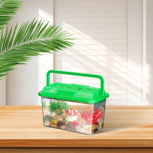Toyvian Small Portable Fish Tank with Handle, Clear Plastic Travel Critter Carrier with Ventilated Lid for Turtles Hamsters Reptiles Small Pets